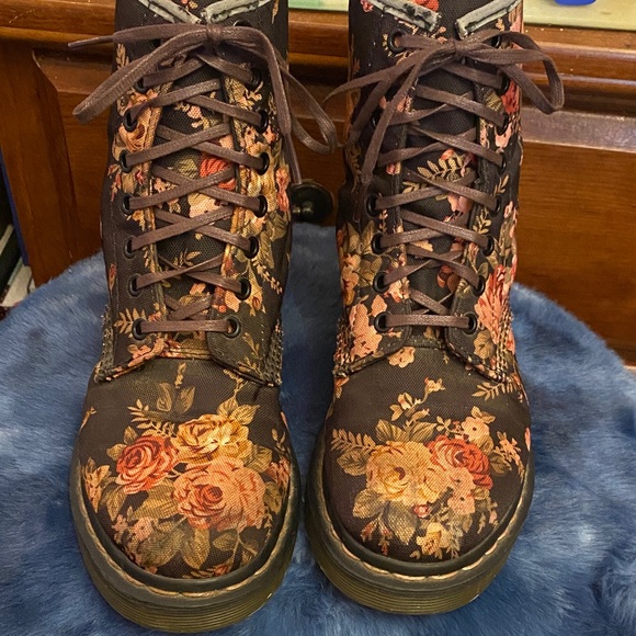 Dr. Martens Floral Combat Boots - Black and Brown - Picture 1 of 7